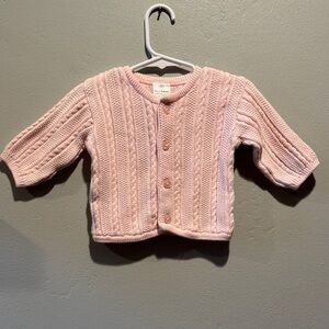 Hanna Andersson Light Pink Cable Knit Baby Cardigan Sweater Organic Cottagecore